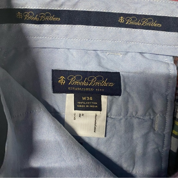 Brooks Brothers Shorts Men 34 Madras Plaid Patchwork Cotton Chino Preppy 9” - Picture 2 of 7